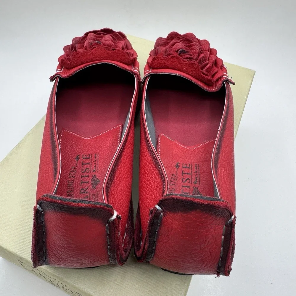 L' Artiste Spring Step Dezi Red Rose Loafers Sz 38 EU 8 US Leather Slip on Shoes